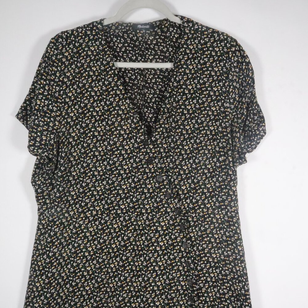 Madewell Women Button-Wrap Dress in Playground Posies Dress Size L Black Floral - Picture 2 of 16